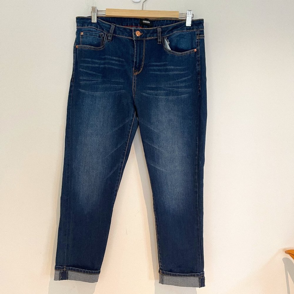 KENZIE JEANS Women Blue Denim Cuffed Pockets Capri Stretch Jeans Size 12